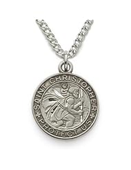 Magnificent Detail Sterling Silver Round St. Christopher Medal Pendant Necklace w/Chain 18" Length Gift Boxed