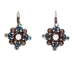 Earrings - E40 - Gold Tone Spirals with Swarovski Crystal Stones ~ Blue Zircon