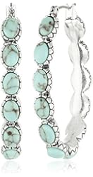 Lucky Brand Silver-Tone and Faux Turquoise Hoop Earrings