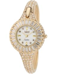 Burgi Womens BU40YG Round Diamond Crystal Gold-tone Bangle Quartz Watch
