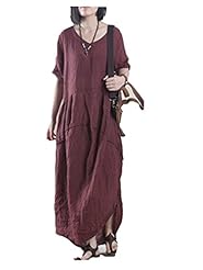 V-neck Spring Summer Linen Short Sleeves  Dress