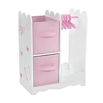 18 Inch Doll Furniture | Beautiful Pink and White Open Wardrobe Closet with Butterfly Detail Comes with 5 Doll Clothes Hangers | Fits American Girl Dolls
