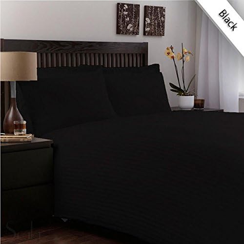 Egyptian Cotton Deals 300 Thread-Count Satin Finish 4-Piece Sheet Set (+10 Inch) Deep Pocket RV-Bunk, Black Stripe