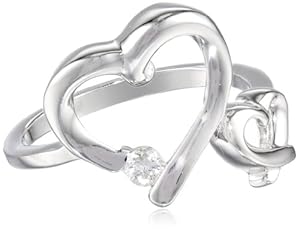 Sterling Silver Double Open Heart Diamond (1/10cttw, I-J Color, I2-I3 Clarity) Ring, Size 7