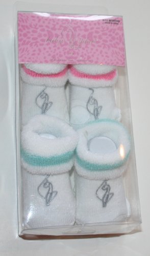 Baby Phat Girl's Baby/Infant Booties/Socks 2 Pair Size: 0-12 Months White with Pink/Lt Green Stripe