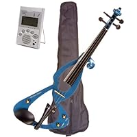 Music Basics Electric Violin Complete Kit with Free Tuner - Blue 4/4 Full Size (VLN-E10-Blue 4/4)