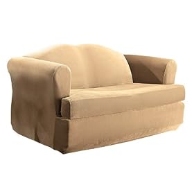 Stretch Pique T-Cushion 2-pc Sofa Slipcover - Antique Gold