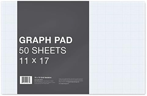 VELA Graph Pad, 11 x 17, 50 Sheets, Premium 28lb Heavyweight Paper, 50pt Backing, Class-2 'Optimized' Pad (10x10 Grid Variation)
