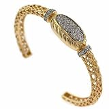 Vermeil (24K Gold over Sterling Silver) Royal Filigree Simulated Diamond cz Antique Cable Bangle