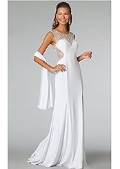 Misses Petite Sheath Beaded Scoop Neck Chiffon Prom Dress  with a Brush/Sweep Train 