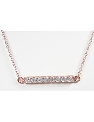 Clear CZ BAR Necklace Rose Gold over Sterling Silver 16" + 2" Ext