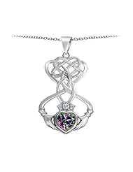 Celtic Love By Kelly (tm) Celtic Knot Claddagh Heart Pendant with Heart Shape Rainbow Mystic Topaz in 925 Sterling Silver