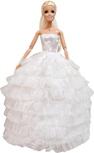 Barbie Party Gown with Ruffles Evening Dress, Wedding Gown (Strapless Layers of Organza 3 Ball Gown Set) - Dolls NOT Included