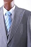 Men's Superior 150's Single Breasted 3 Button Light Gray Pinstripe Vested Dress Suit with Wide Leg Pants