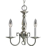 Progress Lighting P4354-09 3-Light Americana Chandelier with Delicate Arms and Decorative Center Column and Candelabra Lamps with Chain and Ceiling Mountings Included, Brushed Nickel