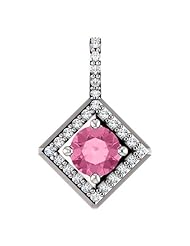 10K White Gold 5.00mm Round Cut Pink Sapphire and Diamond Pendant