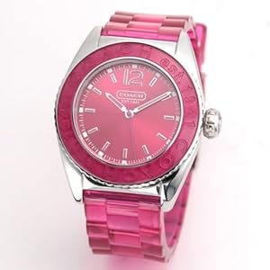Coach Women's Boyfriend Style Watch 14501419 Andee Hot Pink Jelly Strap Stainless Steel Case Hot Pink Bezel