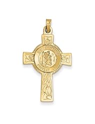 14k Yellow Gold Cross with St. Christopher Medal Pendant. Metal Wt- 2.17g