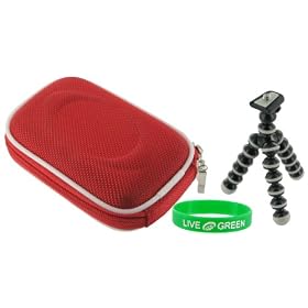 Hard Nylon (Red) Case and Premium Tripod for Canon PowerShot SD960IS Digital Camera Pink