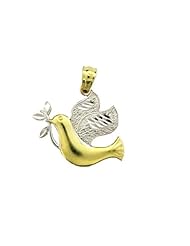 14K Real Yellow White Gold Bird Peace Dove Charm Pendant