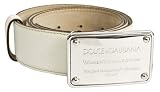 Dolce & Gabbana 85cm Cream Leather Engraved Buckle Belt BC1877-A5417-80001-85