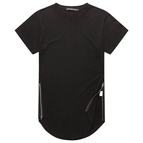 UNRESTRAINED Mens Hipster Hip Hop Crewneck T-shirt With Side Zipper Trim Black M