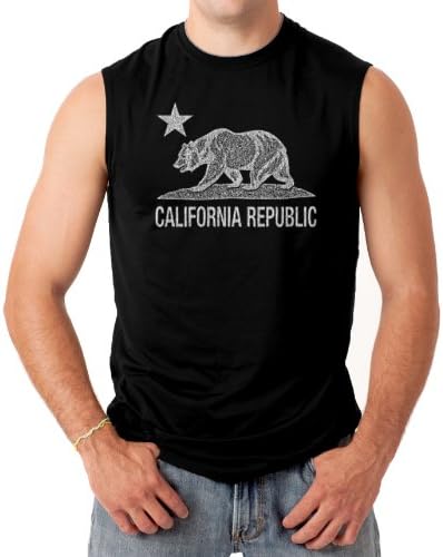 California Republic Cali Bear Star Flag California Men's Sleeveless T-shirt (2XL, BLACK)