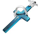 Blue Spanish The Lords Prayer Cross Pendant with Heart Shaped Ring (Chain NOT Included) 4.5cm x 2.5cm - Stainless Steel (Will Not Tarnish/Fade) Supplied in Gift Pouch
