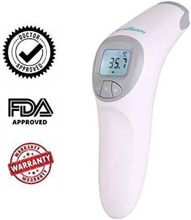 Firhealth Non Contact Infrared Digital Forehead Thermometer for Baby, Adult and Elderly - 20 Memory Recall- Fever Alarm, CE and FDA Approved,(Grey) by firhealth