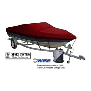 Wake Monsoon Series Boat Cover. Fits V-HULL RUNABOUTS, OUTBOARDS AND I O 22' to 24'Length, (Beam Width to 116). Model F. Color: Burgandy by