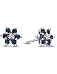 0.48cttw Sapphire and Diamond Flower Cluster Earrings set in 14k Gold