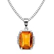 14k White Gold Barrel Cut Citrine and Diamond Pendant with Chain