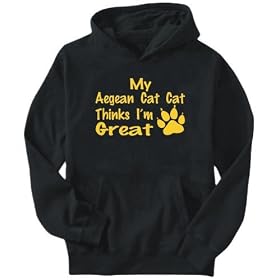 Buy Hoodie Mens Black MY Aegean Cat THINKS I'M GREAT - Paw Print Cats by TopExpressions