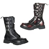 MENS SIZING Goth Punk Mid Calf Boot With 4 Buckles Black Red Leather