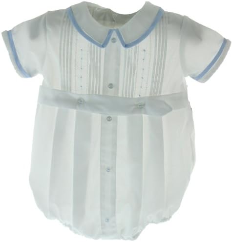 Baby Boys White Belted Bubble Outfit Dedication Romper (NB)