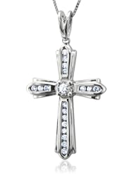 10k White Gold Cross Diamond Pendant Necklace (GH, I1-I2, 0.25 carat)