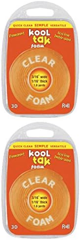 2 Pack KOOL TAK Clear Foam Roll Tape, 3/16-Inch by 1/16-Inch by 1.6-Yard - 2pk