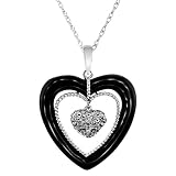 10k White Gold Black Onyx Heart Pendant, 18''