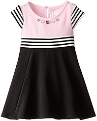 Girls Polyester/Spandex/Knit Striped Print   Dress With Rhinestones