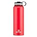 40 oz Insulated Stainless Steel Water Bottle and Beer Growler w/ Steel Lid & Handle - NO PLASTIC - COLD up to 3 DAYS - HOT 24 hrs (Orange)