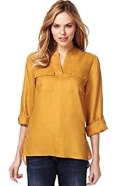 Pure Linen Open Neck Collar Studded Blouse