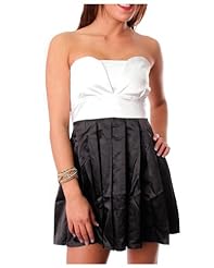 Strapless Two-Toned Polyester/Satin/Viscose Cocktail Pleated  Dress