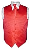 Men's Dress Vest NeckTie RED Horizontal Striped Woven Design Set for Suit or Tuxedo