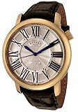 ROTARY Watches:Men's Swiss Made Automatic Silver Guilloche Dial Black Leather