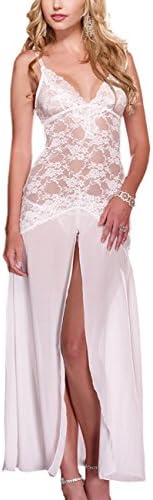 FQQ Women's Sexy Lace Babydoll Nightwear Long Gown Lingerie with Thong