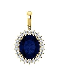 10K Yellow Gold 12.00x10.00mm Oval Cut Chatham Created Sapphire and Diamond Pendant -- LIFETIME WARRANTY