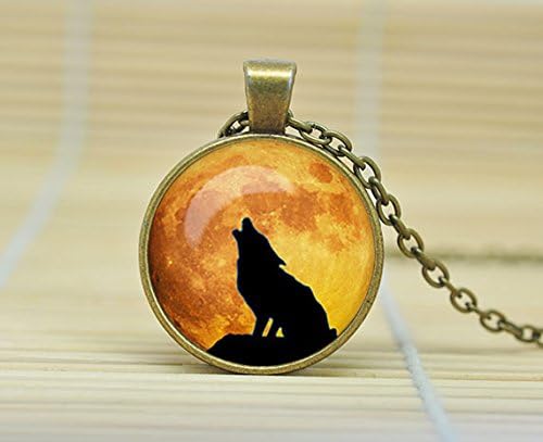 ArtShop Howling Wolf Moonpendant Wolf Necklace Wolf Jewelry Moon Necklace Moon Pendant Moon Jewelry Glass Cabochon Necklace A0881