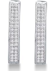 10K Yellow and White Two Tone Gold Micro Pave Set Round Diamond Hoop Earrings - (1/5 cttw)