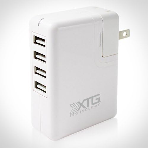 4-Port Wall to USB Travel Adapter Charger for Cell Phone, Mp3 Player or Other USB Powered Devices - Fold-up/Flip-down AC Prongs for Convenient Storage by XTG Technology