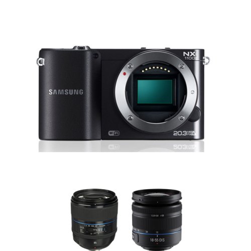 Samsung NX1100 Smart Wi-Fi Digital Camera Body (Black) + Samsung 85mm f1.4 ED SSA iFunction Lens for NX Lens + Samsung 18-55mm f/3.5-5.6 OIS Compact Zoom Lens (Black) On Sale